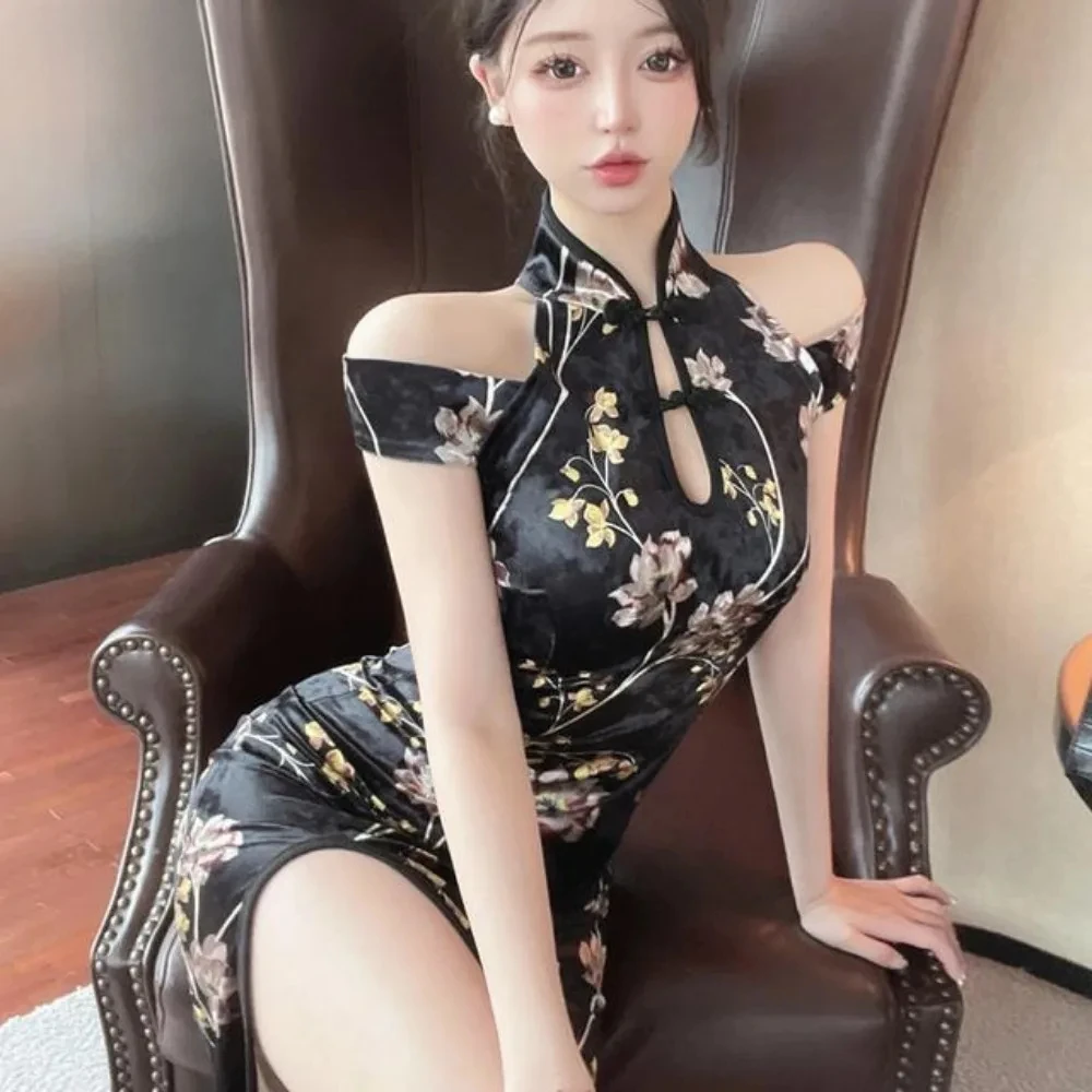 Китайский улучшенный Cheongsam, легкий дизайн с открытыми плечами, поясная сумка, облегающее платье на бедрах, женское новое ретро-шинуазри, высокий смысл