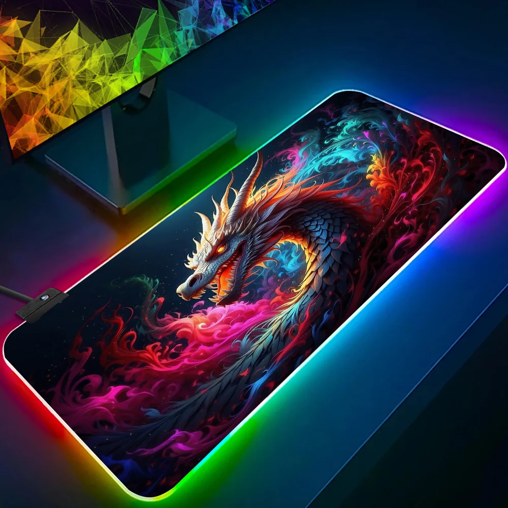 Japanse Draak RGB Pc Gamer Toetsenbord Muismat Muismat LED Gloeiende Muismatten Rubber Gaming Computer Mausepad