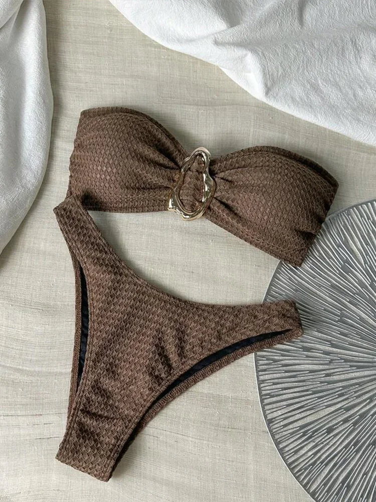 UETEEY 2025 nuevo traje de baño de verano conjunto de Bikinis Sexy sin tirantes Bikini con espalda descubierta conjunto de 2 piezas mujeres sólido traje de baño dividido Bikini de playa