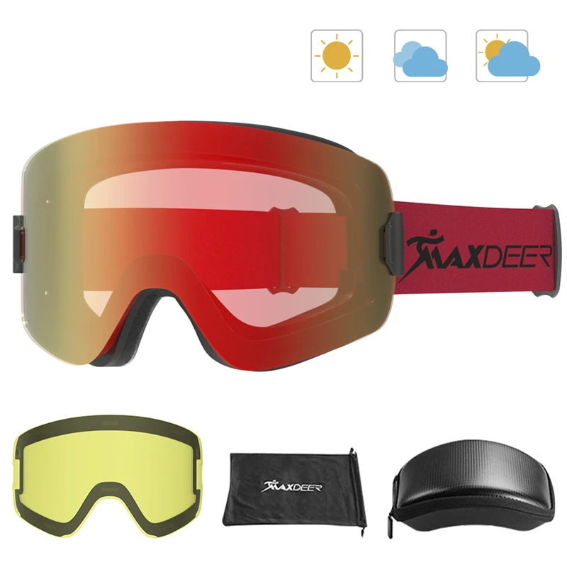 

Magnetic Ski Goggles with Quick-Change Lens Set UV400 Protection Anti-fog Snowboard Ski Glasses for Men Women Snow Goggles