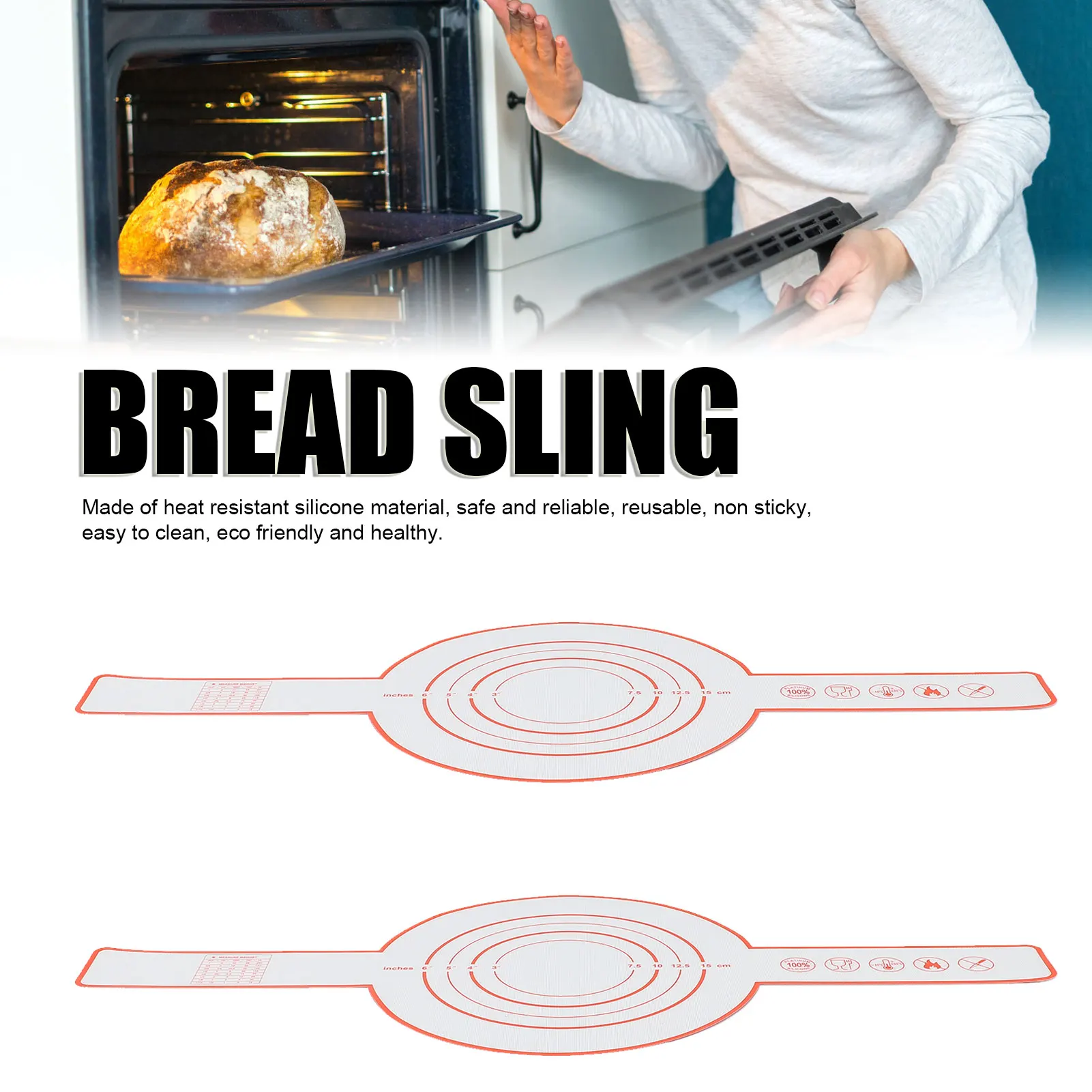 

2pcs Bread Sling Silicone Heat Resistant Reusable Anti Stick Bread Baking Mat for Cooking