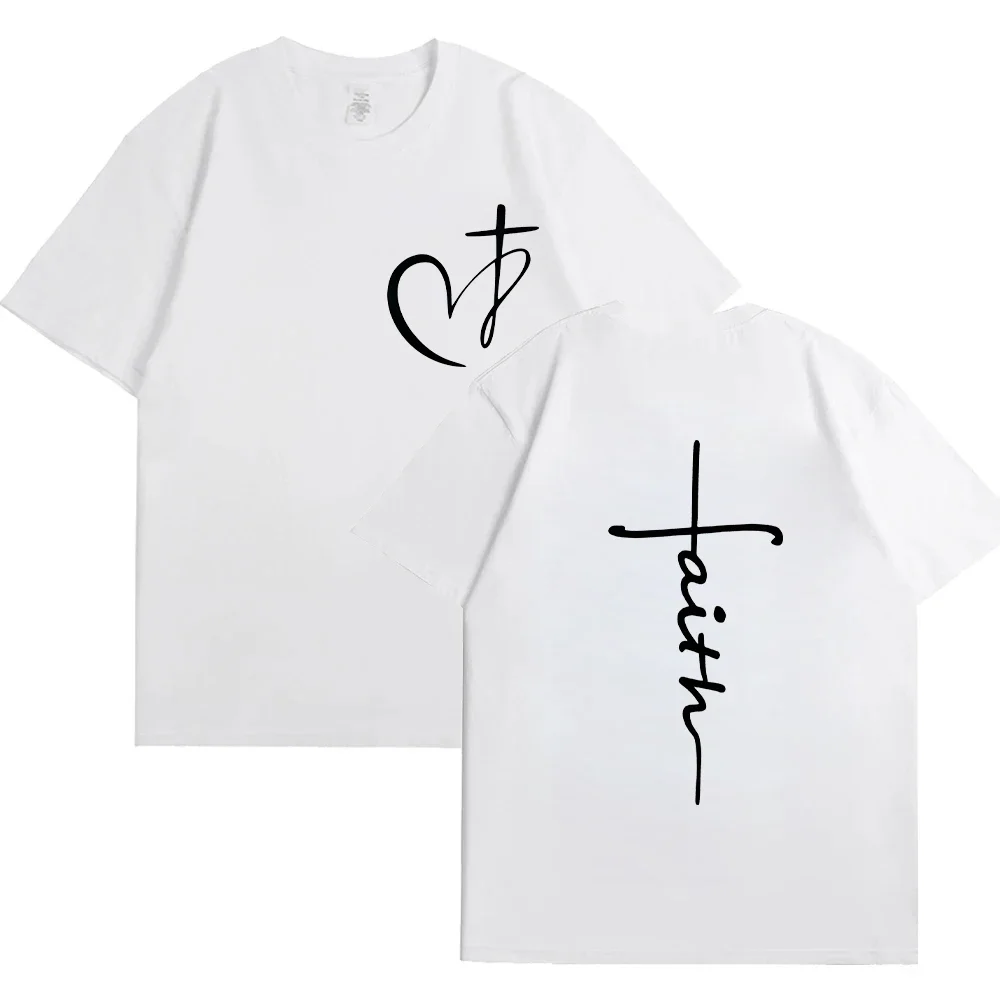 T-shirt con croce a forma di cuore delle nuove donne Moda Fede Gesù Stampa Camicie a maniche corte femminili Estate Harajuku Manica corta Tendenza casual