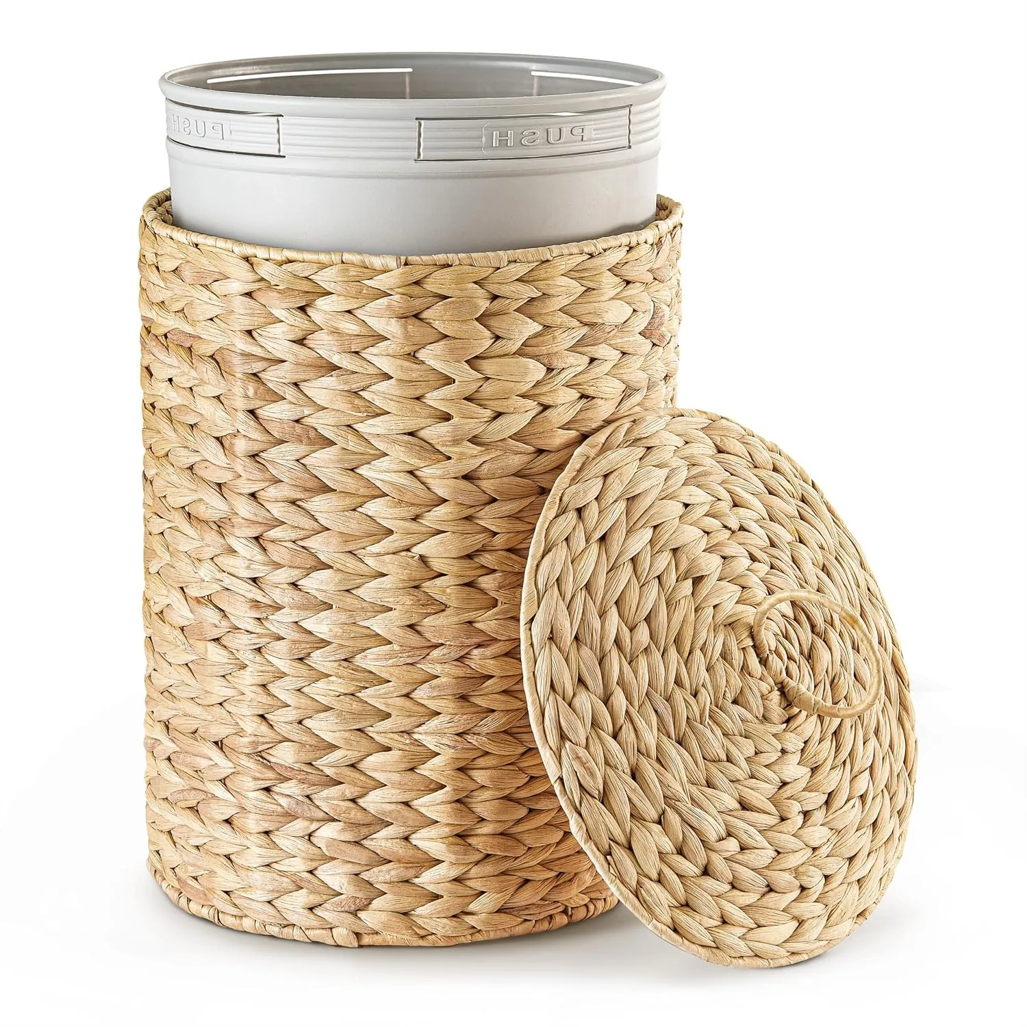 

4.5 Gallon Wicker Bathroom Trash Can with Lid, Handwoven Rattan Wastebasket with Removable Plastic Inner Bin for Bedroom Office