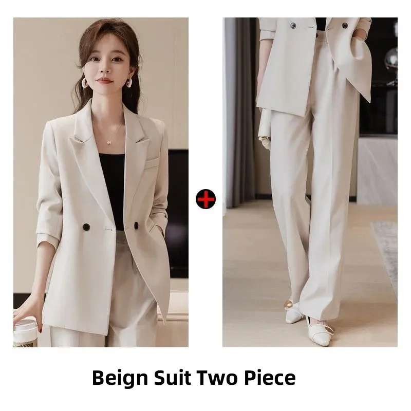 Jaket blazer kasual wanita, Blazer Set jas profesional elegan Korea dua potong musim gugur 2024