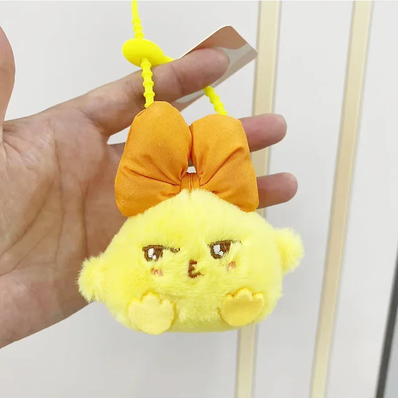 Bonito Stuffed Animals Plush Keychain, Bowknot, frango pingente, mochila ornamento, requintado, presente de aniversário para o amigo