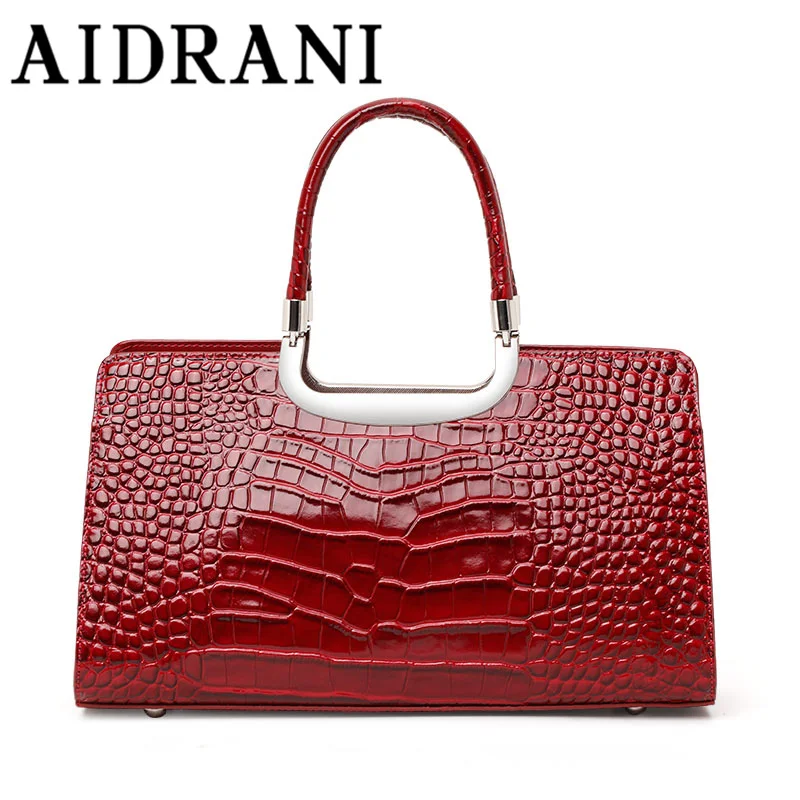 Aidrani Large Capacity Cowhide Women Handbag, Crocodile Embossed Leather Tote, Convertible Shoulder Bag for Business & Travel