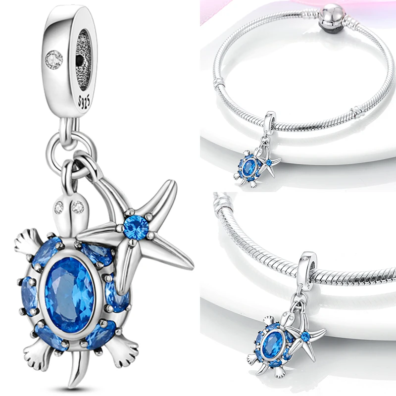 NEU 2026 925 Sterling Silber Anhänger Ozean Schildkröte Strand Frucht Muschel Blau Passend für Original Armreif Armband Halskette DIY Schmuck Geschenk – Detail 35