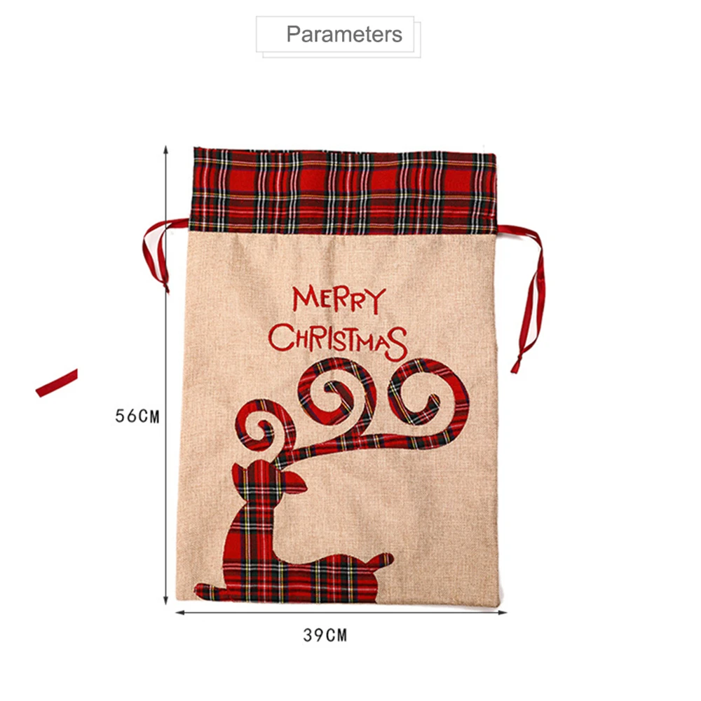 Large Christmas Gift Bag Drawstring Luxury Linen Packing Bag Elf Merry Christmas Accessories Xmas Decorations Goods