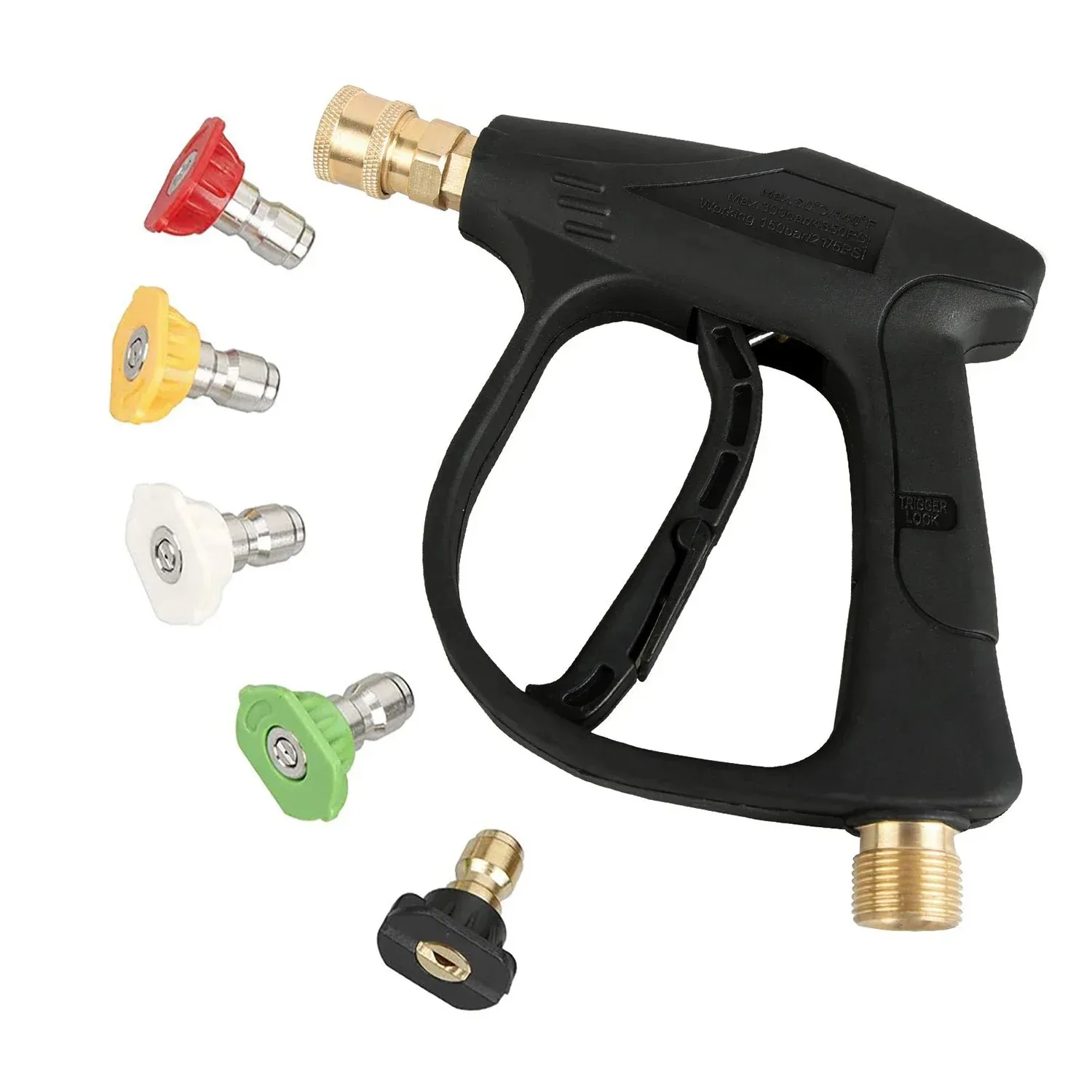 M22 14mm High Pressure Car Wash Gun With 5 Multi Angle 1/4 Quick Release Spray Nozzles Power Washing Replacement Hand Gun Set