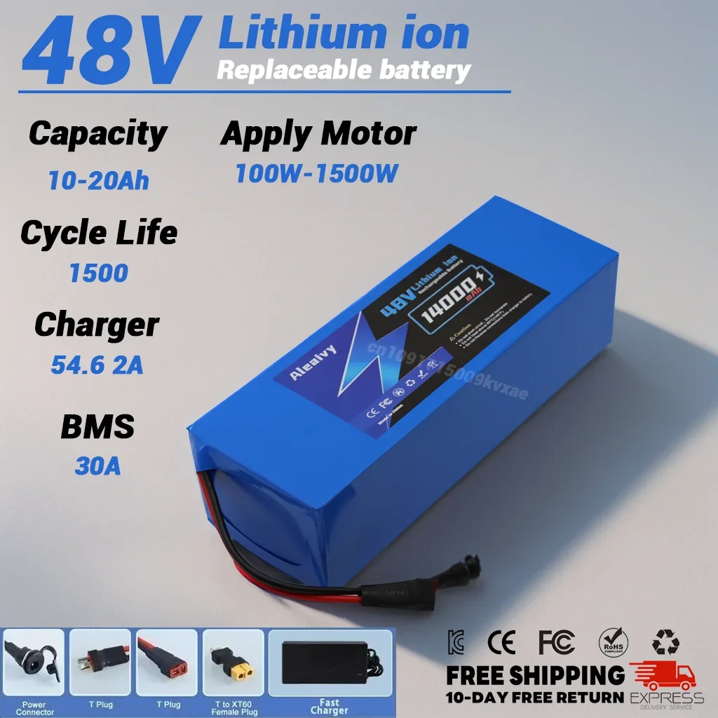 

48V 20ah Lithium-ion Battery Pack 18650 13S6P Suitable for 250-1000W Motor with Built-in BMS Rechargeable Battery+ 54.6V Charger