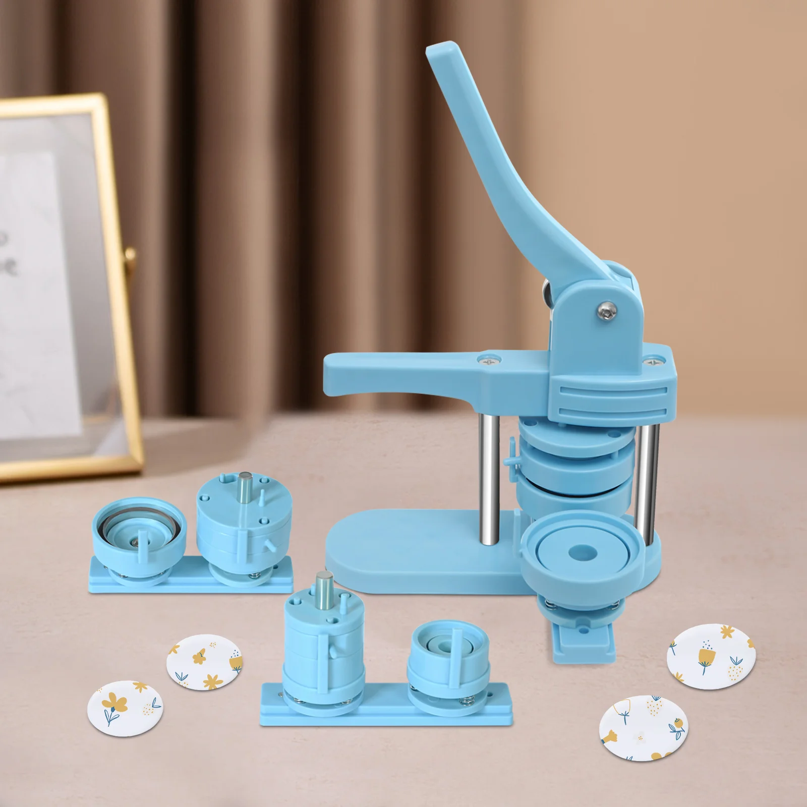 

Modern Tabletop Button Maker Machine Plastic Button Press Making Supplies Kit 3 Molds for DIY Button Badges
