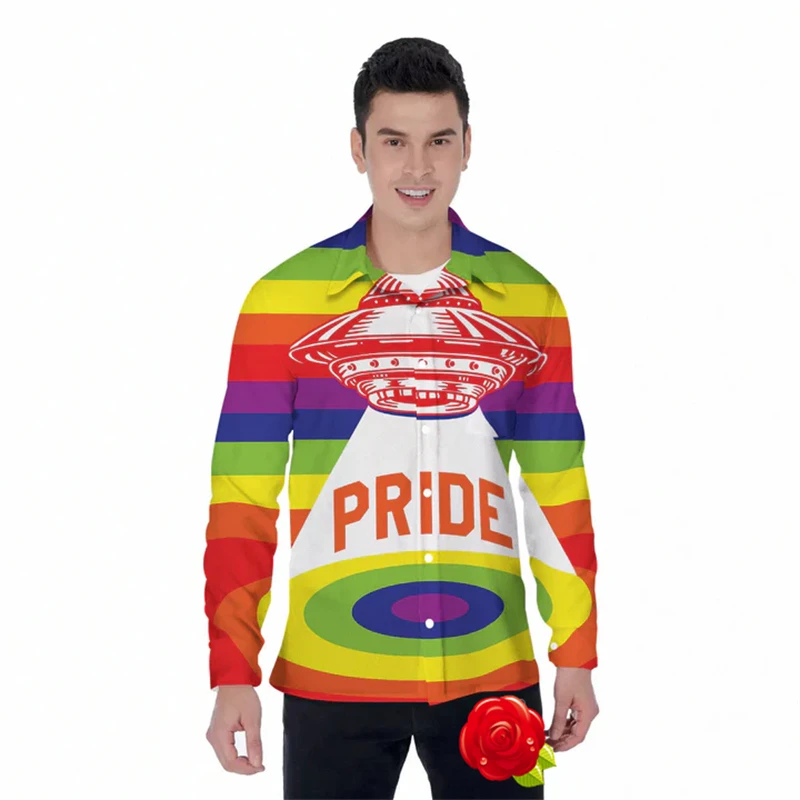 قميص بعلم قوس قزح للرجال ، علم فخر مثلي الجنس ، قمصان غير رسمية ، أكمام طويلة ، ملابس بأزرار ، قمم فخر للذكور ، بلوزات عتيقة ، الخريف