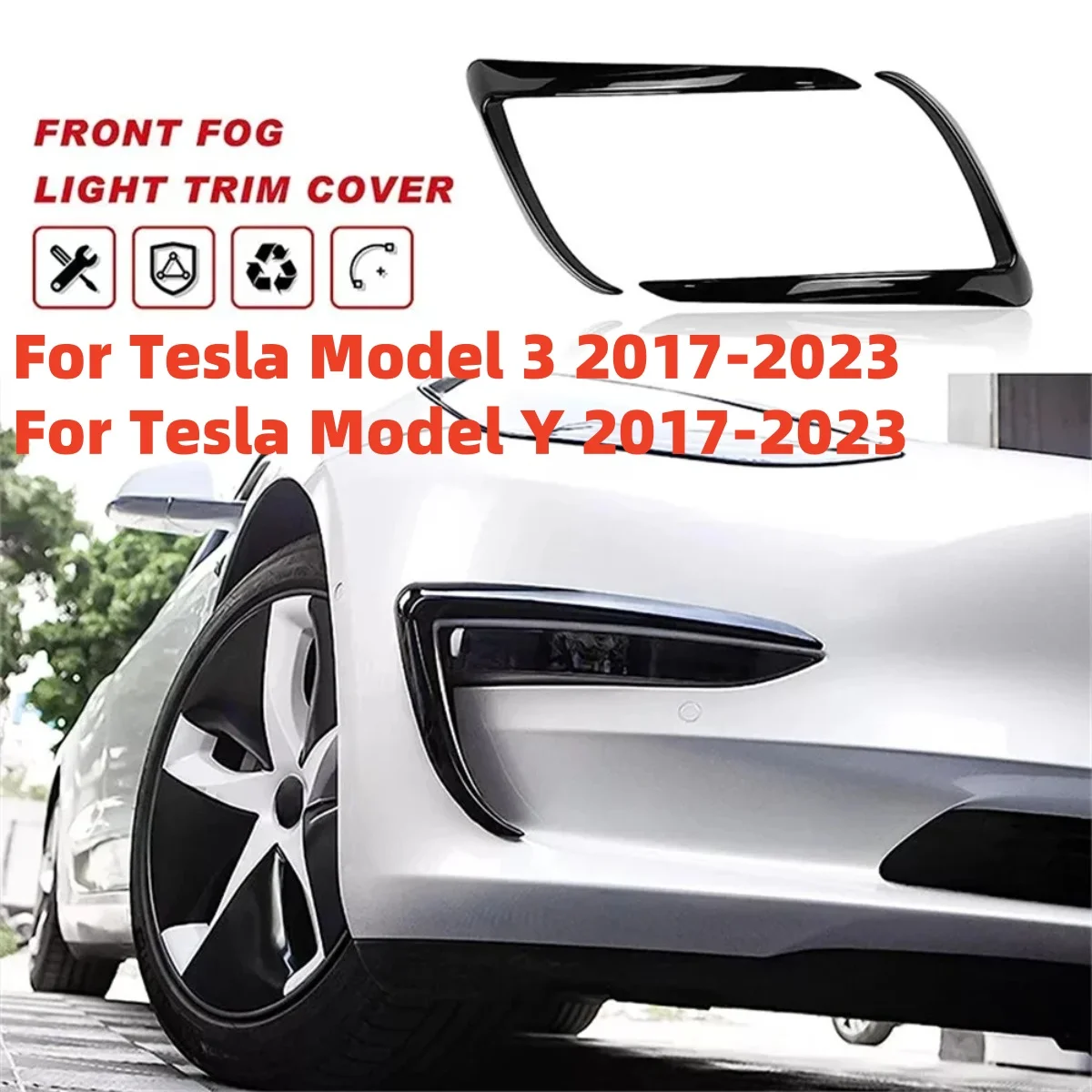 Tesla Model 3 2017-2023 용 자동차 안개 램프 트림 커버 모델 Y 2017-2023 용 앞 범퍼 윈드 나이프 스포일러 안개등 눈썹