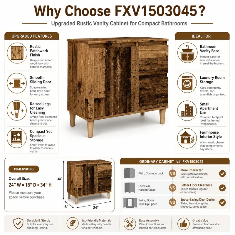 Immagine 5: Mobile Lavabo Stile Antico 65x33x60cm, Legno Resistente, Facile da Pulire