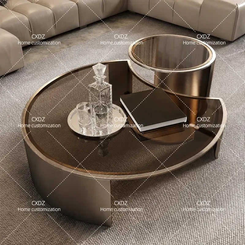 Modern Round Tempered Glass Coffee Table Set for Living Room Small Apartment Home Furniture High End Light Luxury Design