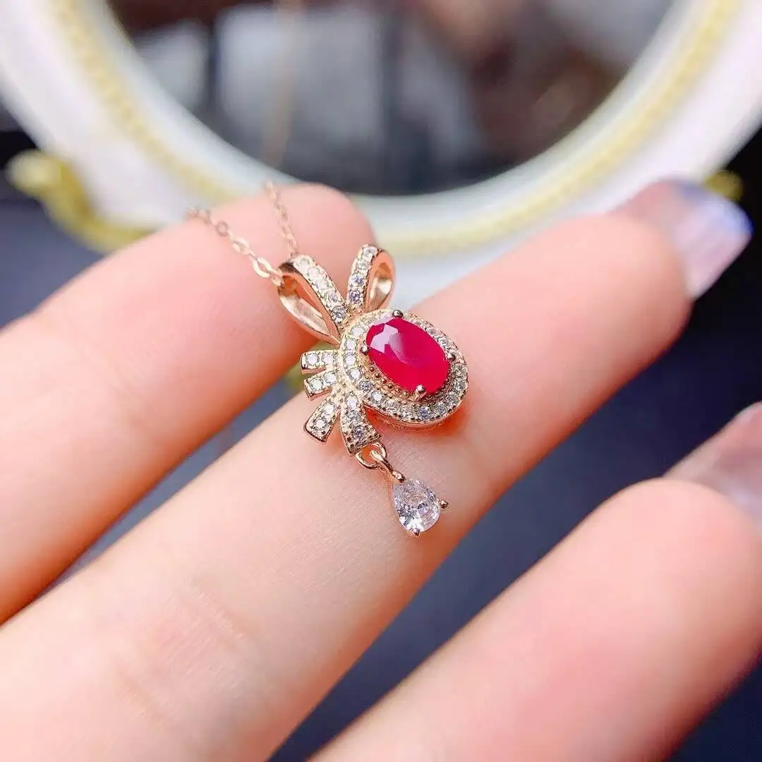KJJEAXCMY high-grade Jewelry Natural Women's Ruby Pendant S925 Silver Colorful and splendid Crystal pure fire flash explosion