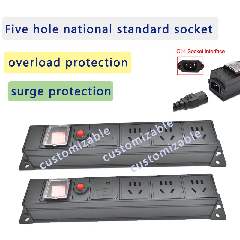 

PDU Power strip Network cabinet rack Desktop socket Five hole national standard socke with Overload/Surge Protection