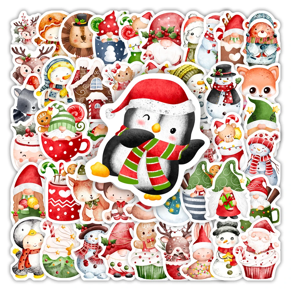 Fun Kawaii Christmas Cartoon Animals Sticker for DIY Crafts Gifts Toy Waterproof Decal Scrapbook Laptop Phone Luggage Decorative