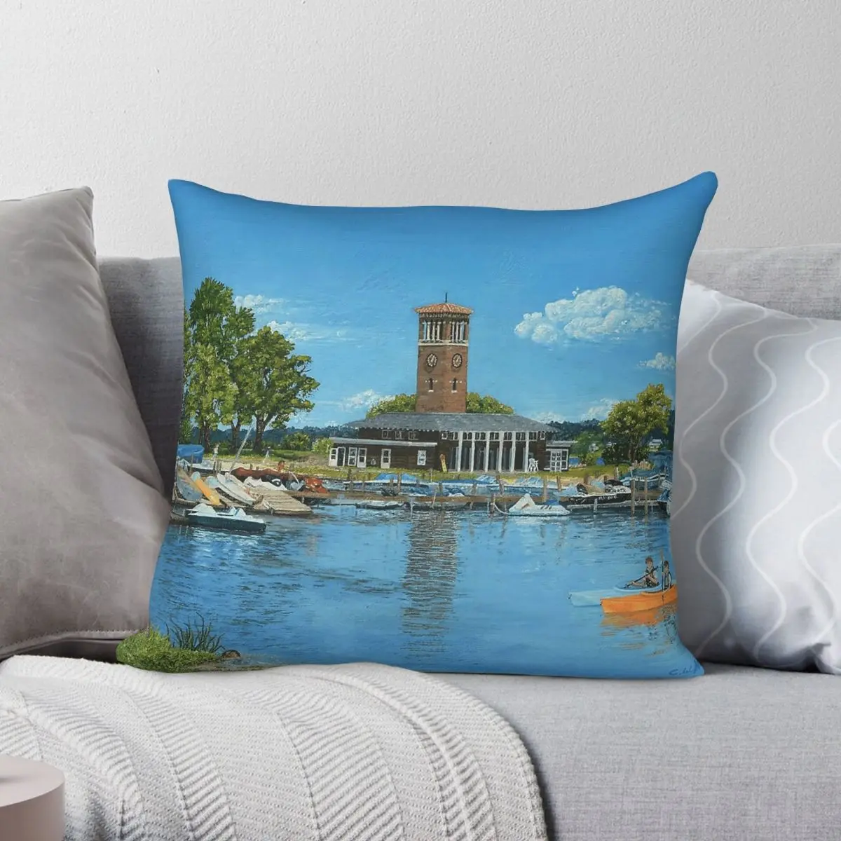 Kayaking Miller Bell Tower Square Pillowcase Polyester Linen Velvet Printed Zip Decor Throw Pillow Case Home Cushion Cover