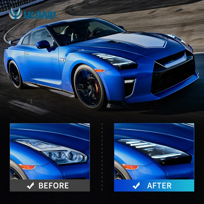 VLAND Manufacturer Assembly Full LED Day Running Light Accessori per auto R35 Faro 2008-2023 Luce LED modificata per Nissan GTR