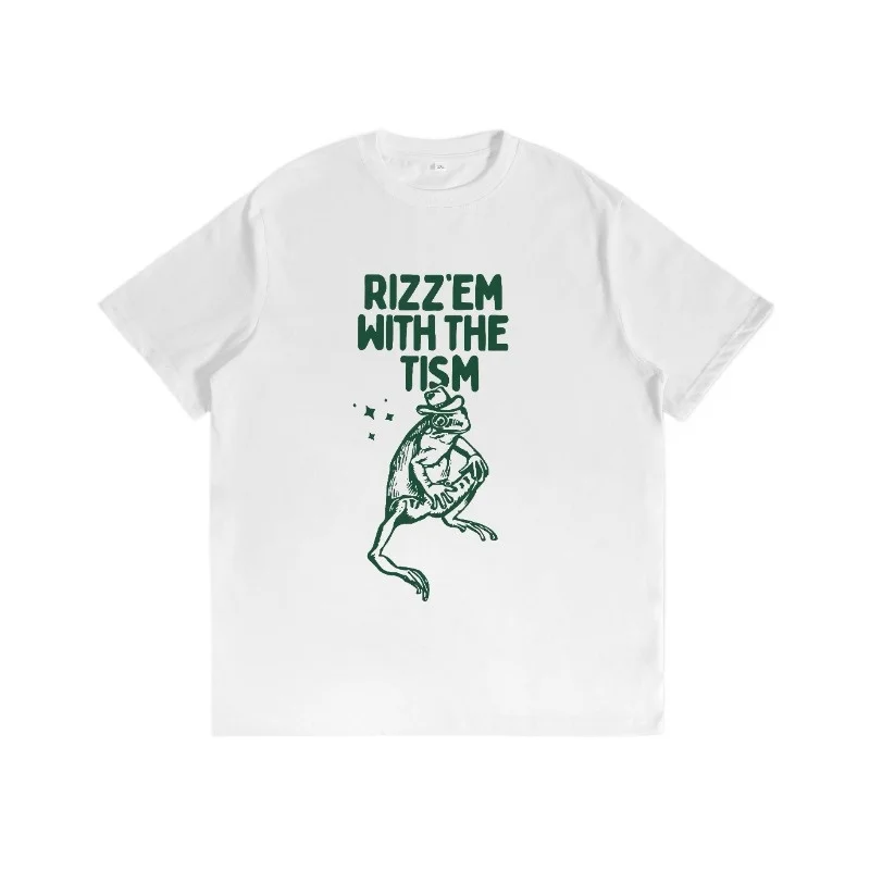 

Funny Frog T Shirt for Men Women Unisex Rizz Em With The Tism Graphic Cotton Tee Meme Humor Gift Casual Streetwear Outfit