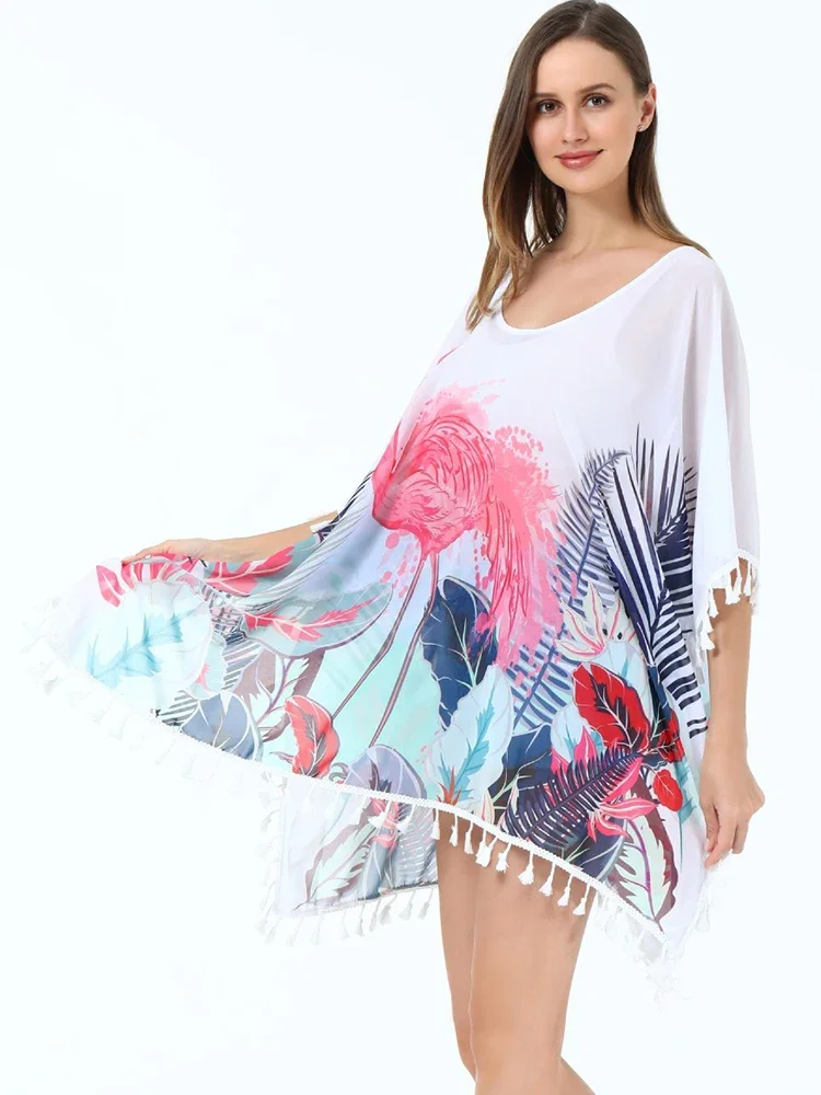 2025 nuevo Bikini Cover-Ups mujer playa cubrir Chic impreso borla de talla grande playa 2025 moda de verano mujer vacaciones ropa de playa