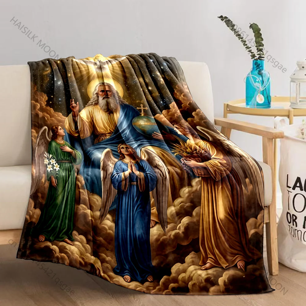 1PC Angels and Saints Religious Art Print Believer Pray blanket Warm soft flannel material suitable for all seasons luxury gift