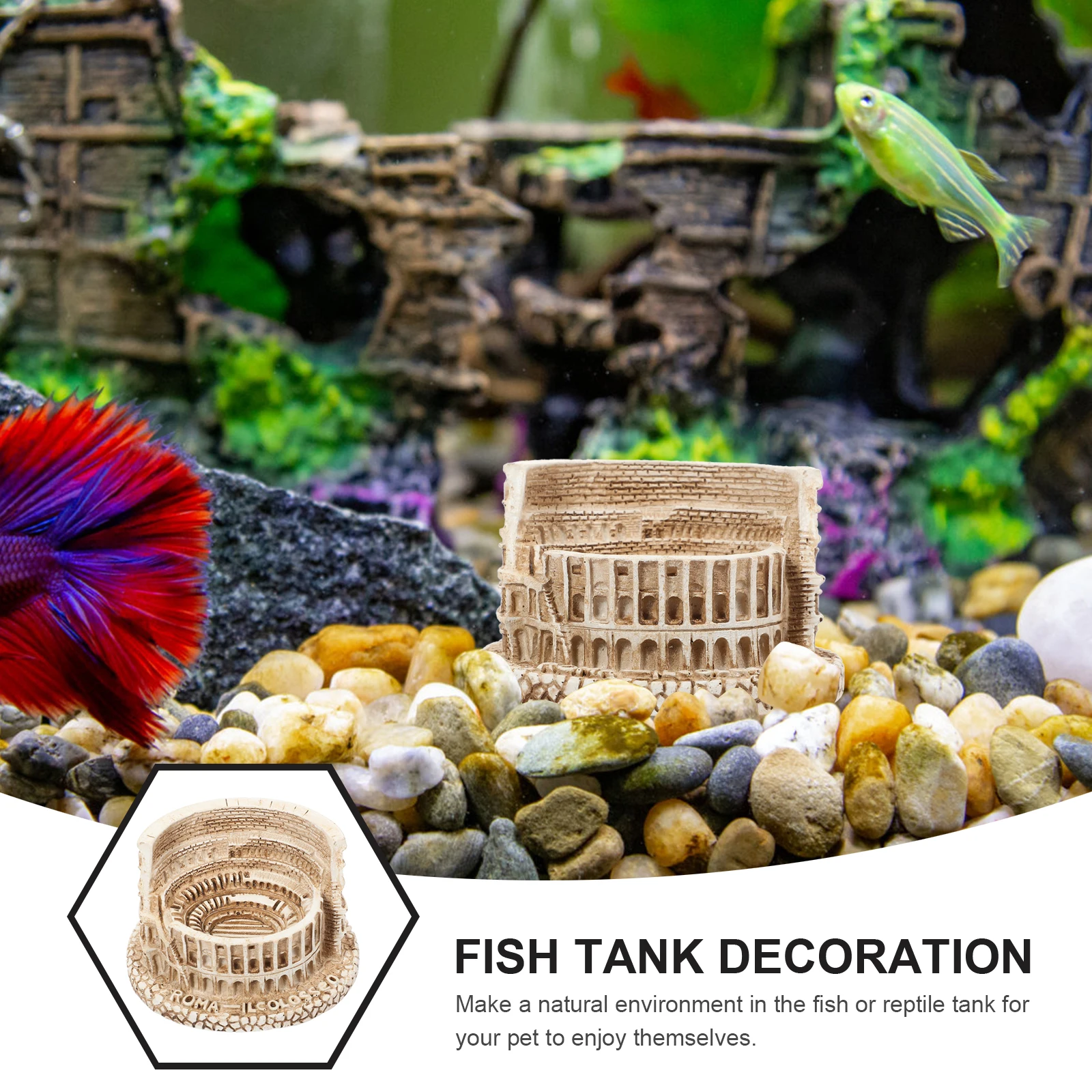 

2Pcs Mini Roman Colosseum Statue Resin Ancient Architecture Aquarium Fish Tank Terrarium Reptile Turtle Decor Roman Statue Decor