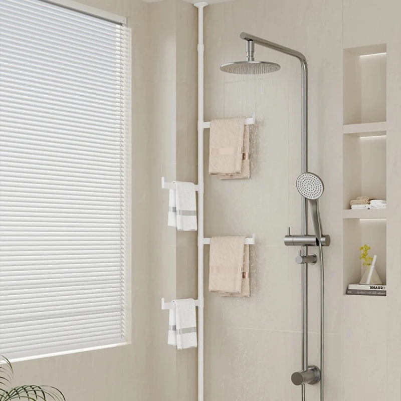 Floor-to-Ceiling Bathroom Shelf: Drill-Free Corner Storage Organizer for Towels, Shower Gels & Bath Essentials