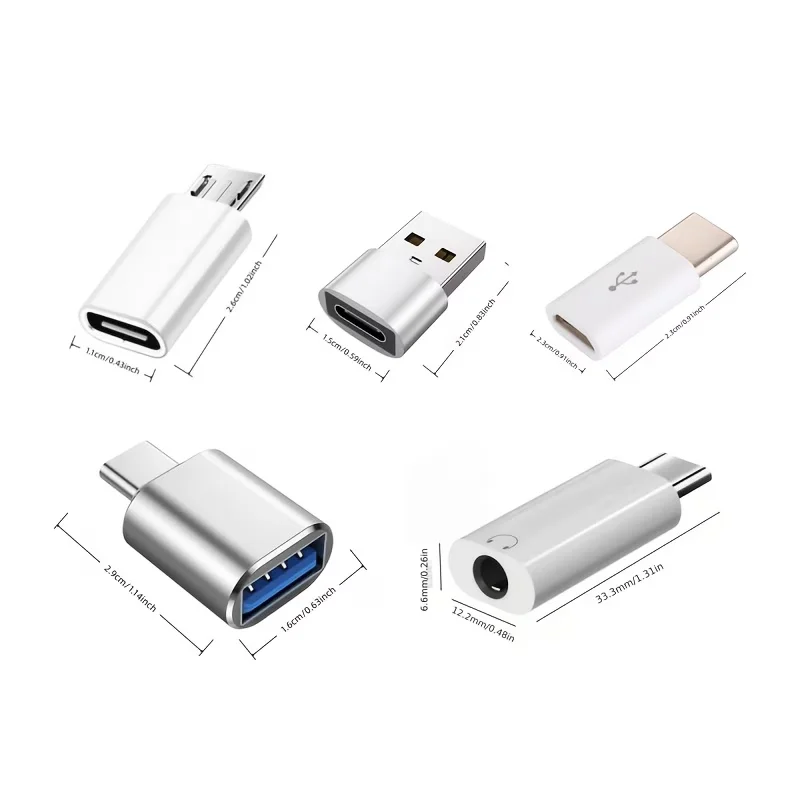 5pcs USB to USB C Adapter - USB C to USB 2.0 OTG - Micro USB to USB C - USB C to 3.5Mm Audio Adapter - Compatible with Galaxy, S
