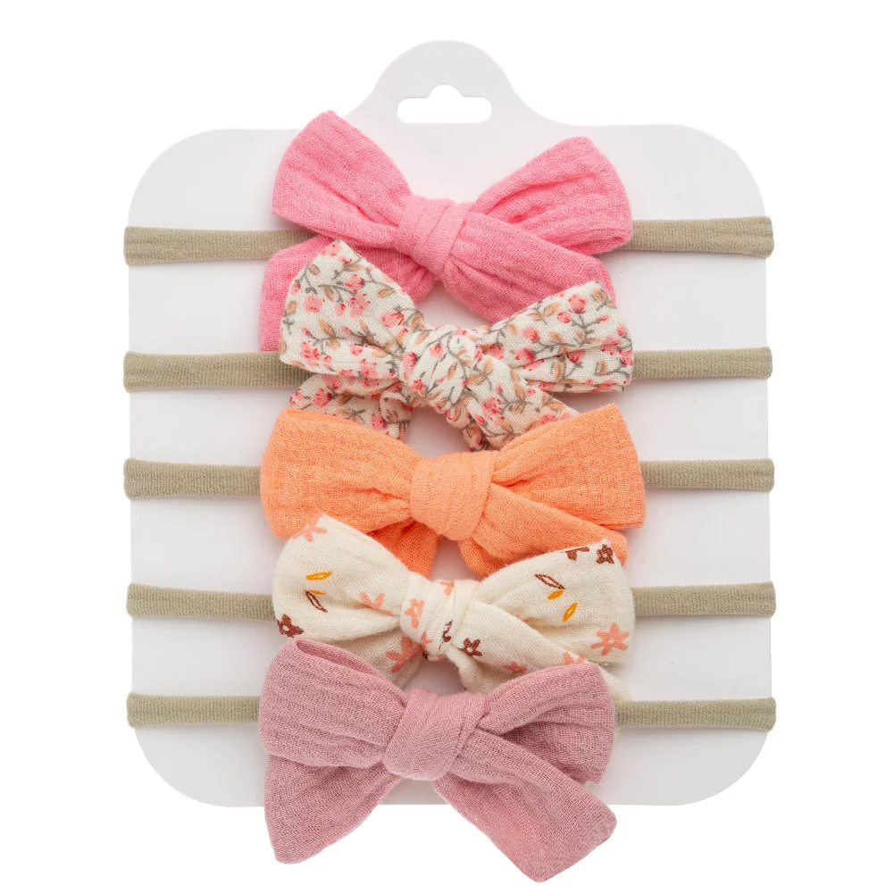 5Pcs/Lot Muslin Cotton Baby Headbands Flower Rainbow Print Elastic Nylon Hair Bands Fashion Boys Girls Headwear Headwraps