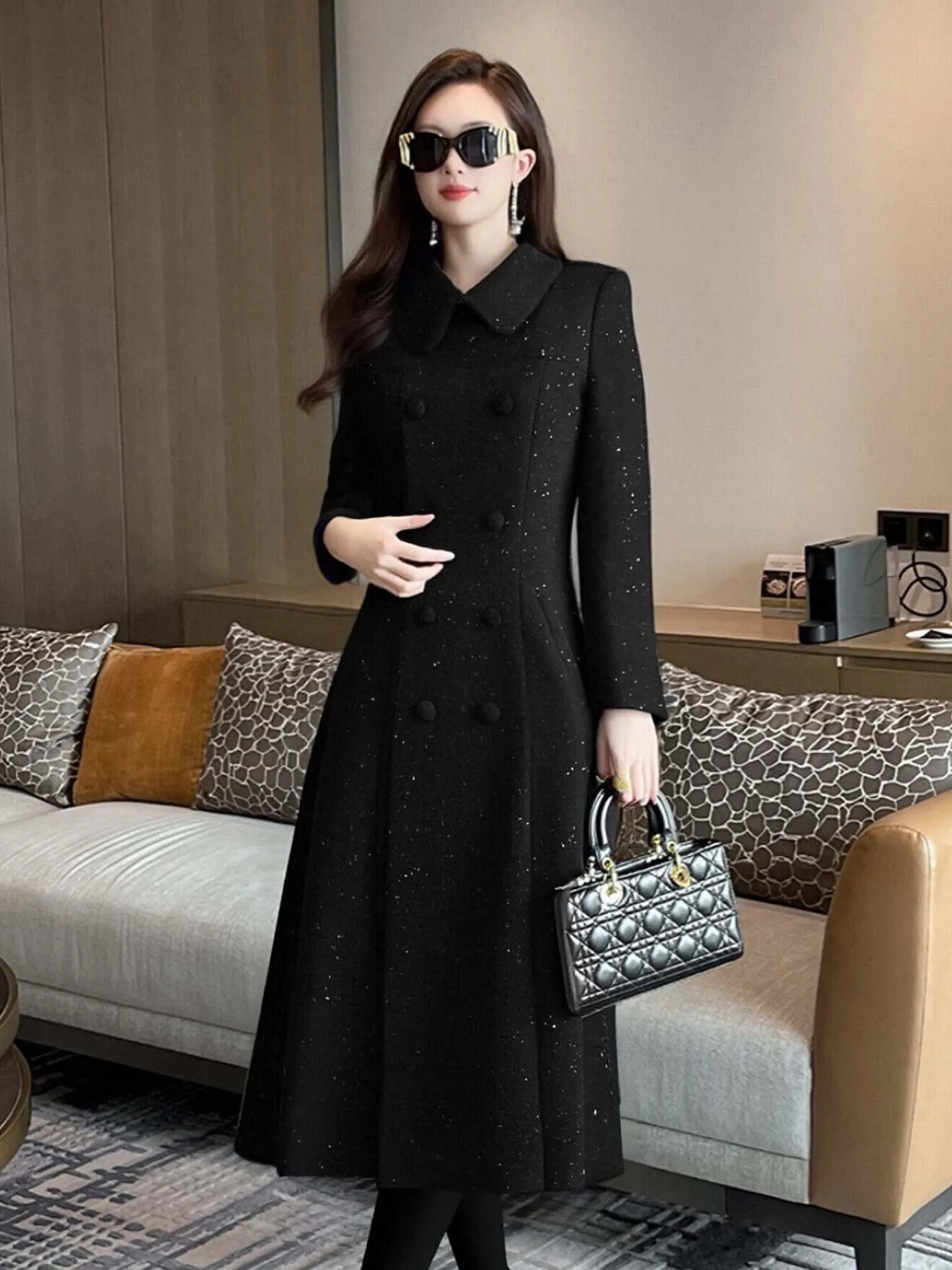 Autumn Winter New Style Korean Version Flap Collar Cashmere Coat with  JT0136 Luxury Elegant Fashion Ladies Coat