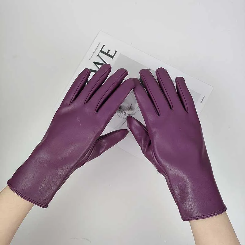 Gants d'hiver en cuir PU pour femmes, en peluche, velours épais, chauds, imperméables, solides, Sport, cyclisme, mitaine coupe-vent, O86