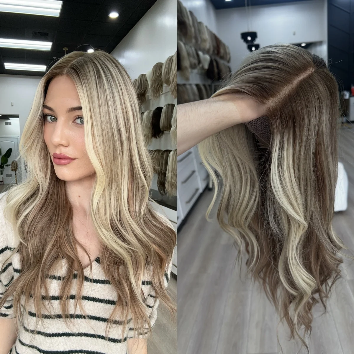 

26 Inches Golden-brown Mixed Color Glueless Wigs Synthetic Hair Long Length Loose Wave 13*4 Soft HD Invisible Lace Frontal Wigs