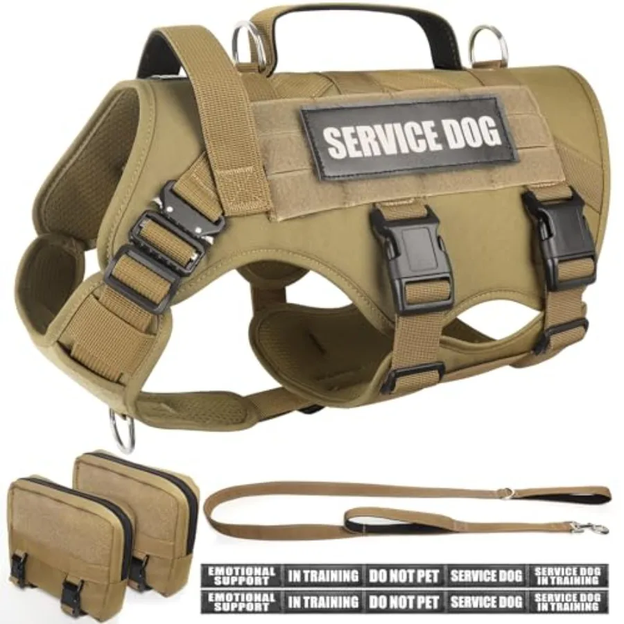 

Tactical Dog Harness with Dog Leash, Service Working MOLLE Vest with 10 Pet Patches for Large Dog, No Pull Military Harness and
