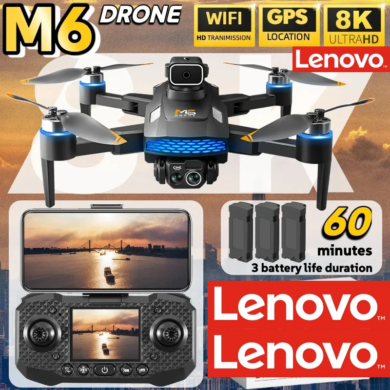 Drone professionnel Lenovo M6 avec écran, WIFI 5G, caméras HD 8K, moteur sans balais, FPV, quadricoptère RC, hélicoptère UAV