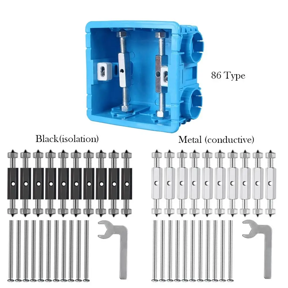 Herramienta de reparación de enchufe de interruptor tipo 86/118, tornillos de Cassette, varilla de soporte, caja de enchufe, reparador montado en la pared con llave, 10 Uds.