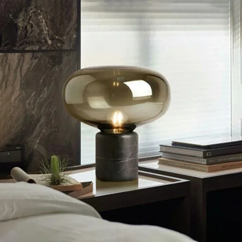 Postmodern marble table lamp Bed Room Decoration Beside Lamp Luxury Black glass lampshade for Living Room office decor lamps image 5