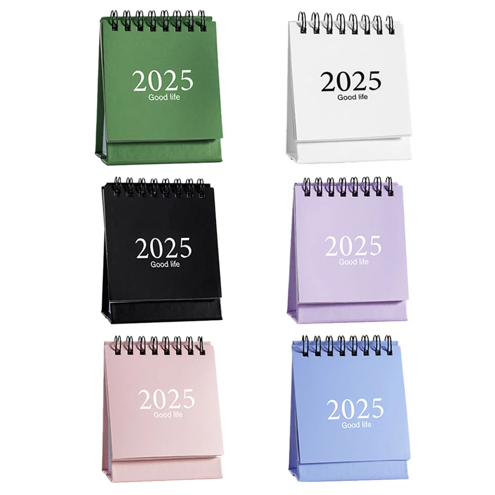 6 ชิ้น 2025 ปฏิทินตั้งโต๊ะ Weekly Planner บันทึกเวลารายปีดิจิตอลนาฬิกา Mini ตารางรายวันเหล็กยืนพลิก Office