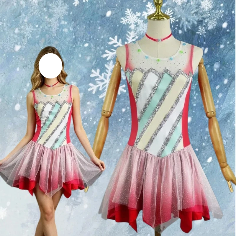 

Anime Yuki Tsukutsu Cosplay Figure Skating Costume Red Lace Dress Dancewear Competition Attire Role Play Outfit for Women