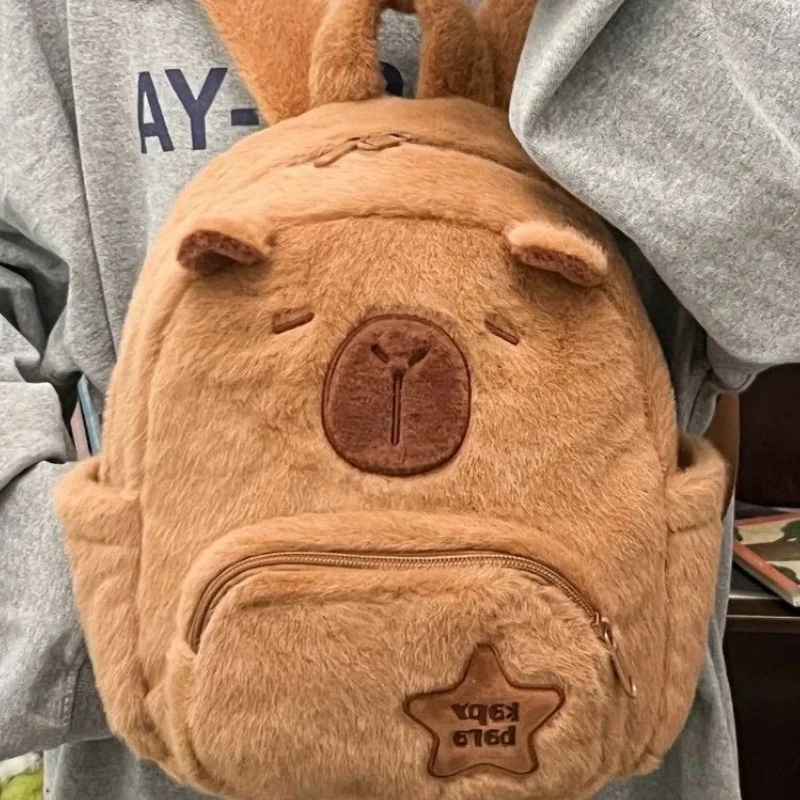 Plush Capybara Bag Casual Versatile Plush School Bag Large Capacity Backpack School Bag Cute Baby Backpack