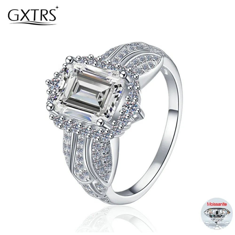 

GXTRS 3CT Emerald/Radiant Cut Moissanite Rings For Women Men S925 Silver Luxury Diamond Wedding Band 18K Plated Fine Jewelry GRA