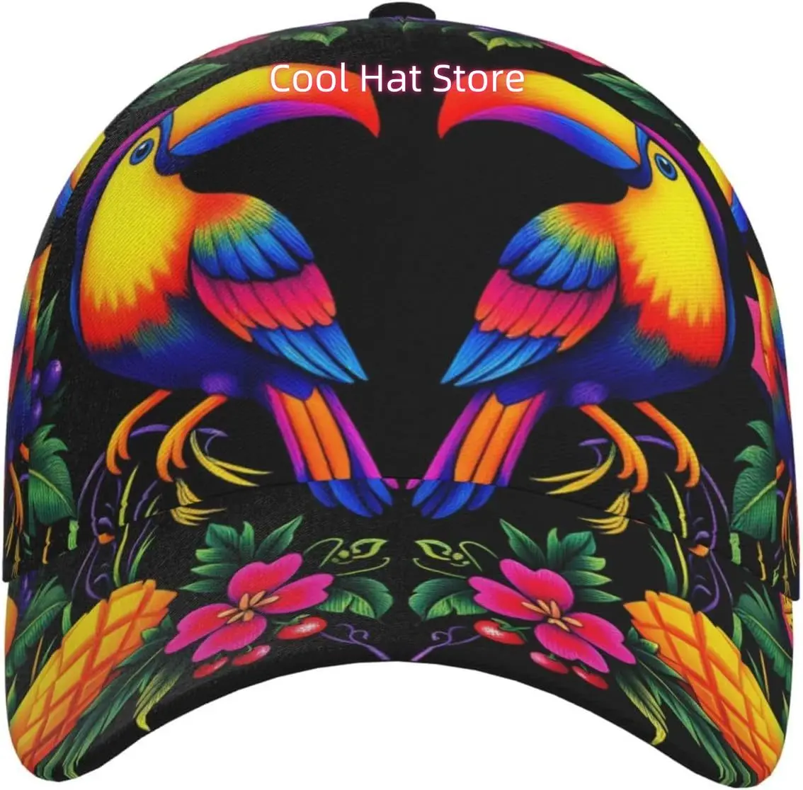 Tropical Parrot Floral Art Pattern Baseball Cap Adjustable Cotton Baseball Hat for Sports, Outdoor, Travel Gifts for Men Black