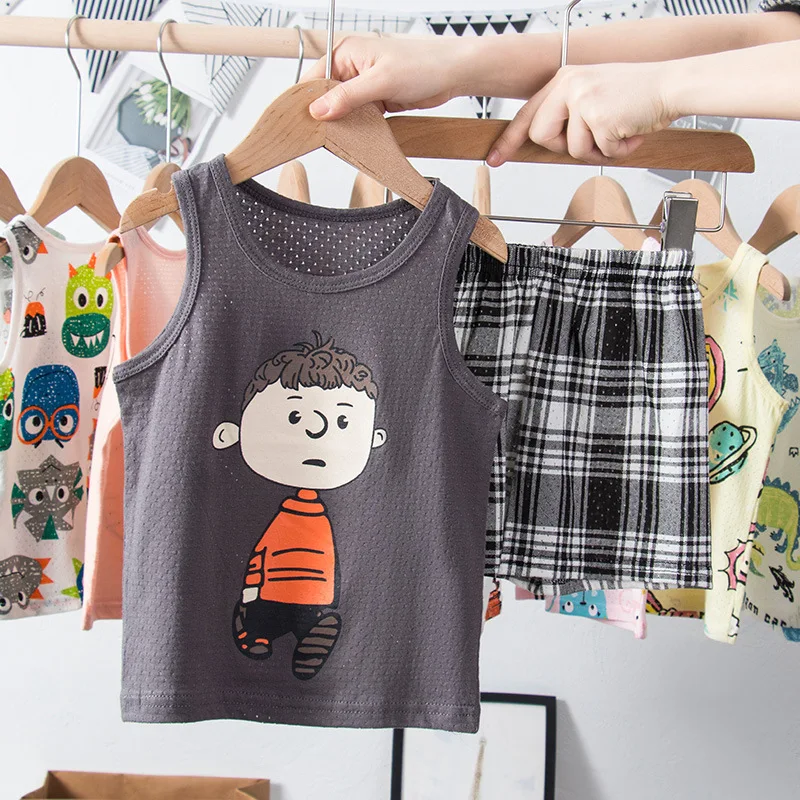 Roupa de pijama baby boys, 100% algodão, pijamas, calções xadrez, pijama infantil preto e branco, 1-9 anos, novo, 2021, 2 peças