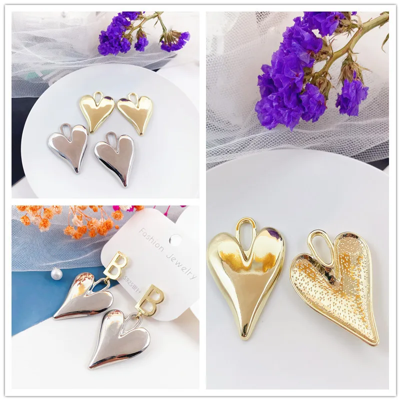 

10 шт. Подвески ручной работы в виде сердца, серебряные и золотые подвески, подвески для самостоятельного изготовления ожерелья, серег, фурнитура, аксессуары для изготовления ювелирных изделий