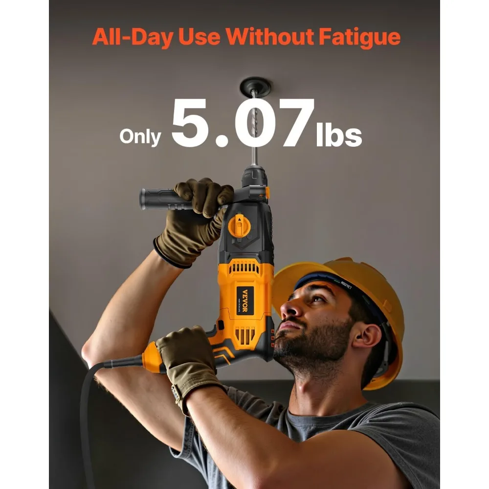 VEVOR Taladro percutor rotativo SDS-Plus de 1 pulgada, martillo de astillado con cable de 8 amperios con embrague de seguridad, herramienta de demolición eléctrica de alta resistencia