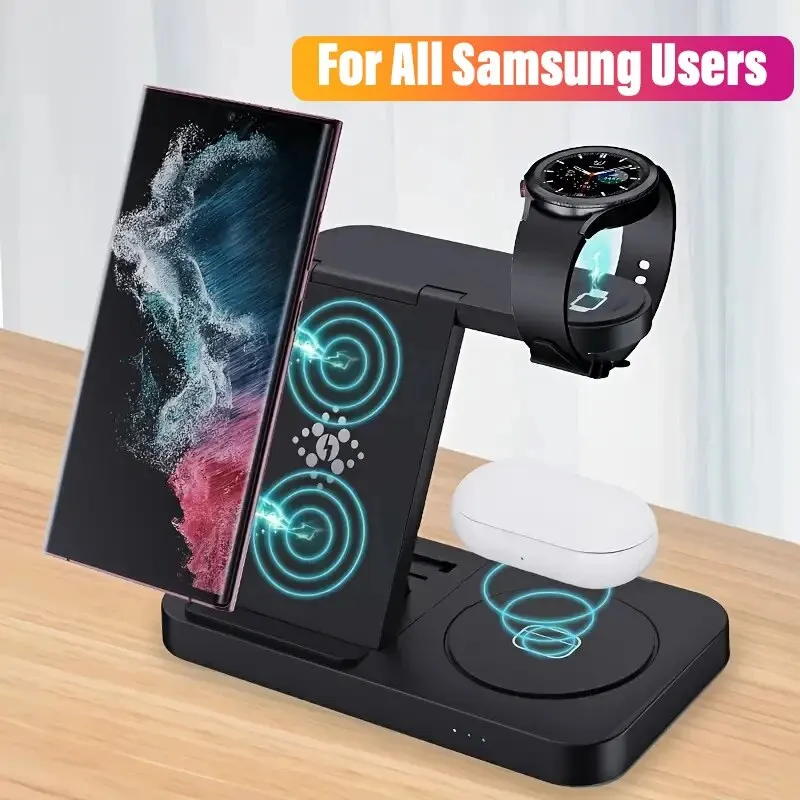 4 In 1 Wireless Charger Stand Foldable Fast Charging Dock Station For Samsung S23 S22 S21 Galaxy Watch 5 4 3 Active 2/1 Buds 3/2