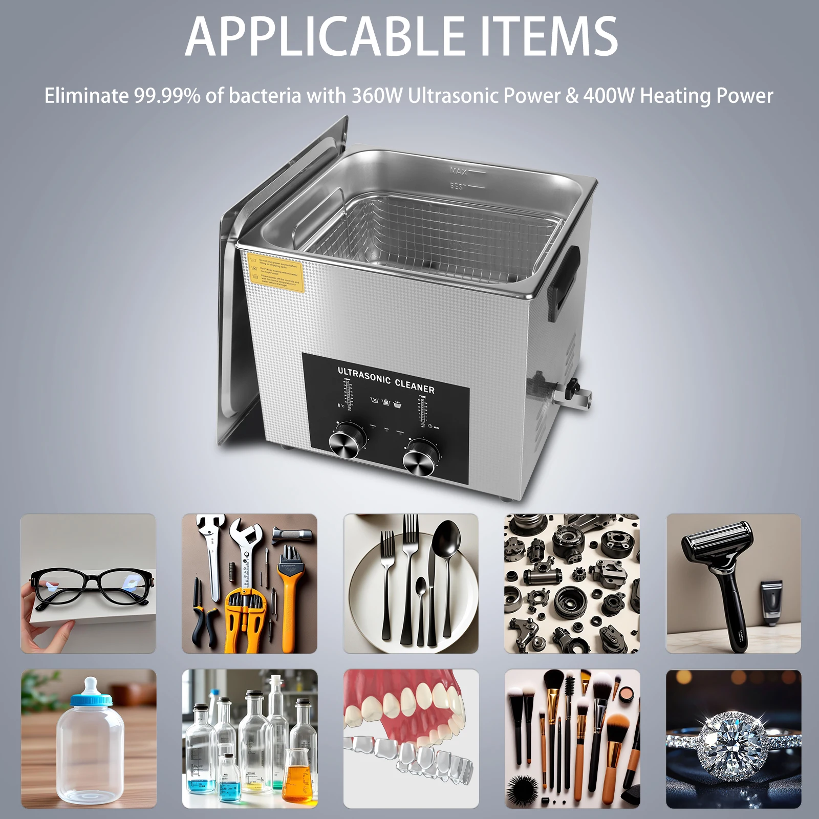 ACMESONIC 초음파 청소기 15L 히터 포함 실험실 보석 부품 자전거 동전 치과용 디가스 음파 청소
