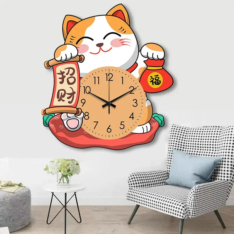 

Lucky Cat Wall Clock Cartoon Clocks Wall Home Decor Dining Room Living Room Decoration Reloj De Pared Wall Watch