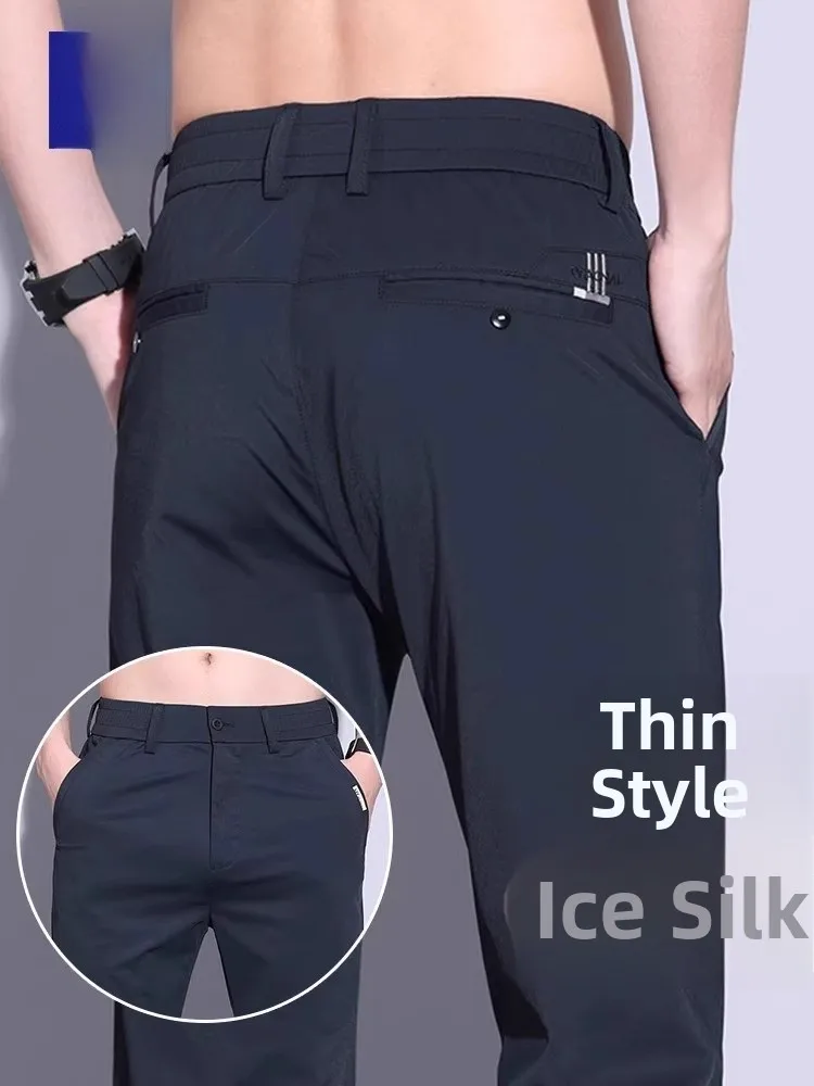 

Мужские повседневные брюки Lormen из ледяного шелка, летние тонкие деловые прямые брюки Spor Qui Dry, длинные брюки Faionable Urban Sle